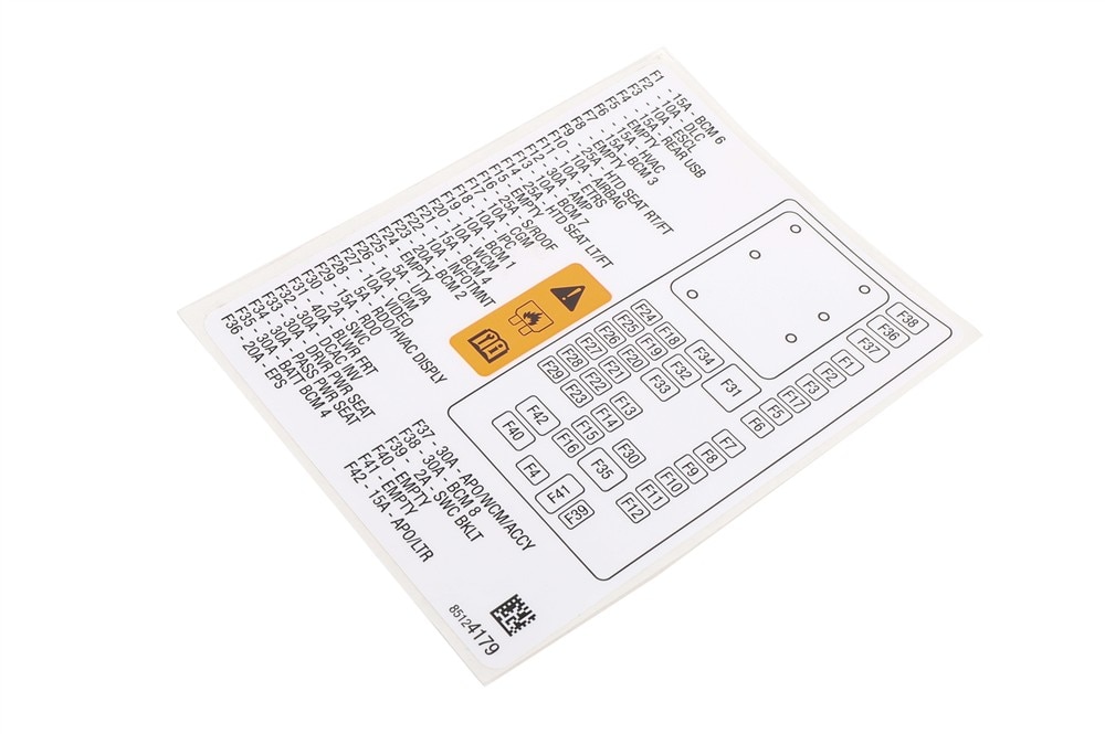 GM Genuine Parts Instrument Panel Wiring Harness Fuse Block Identification Label