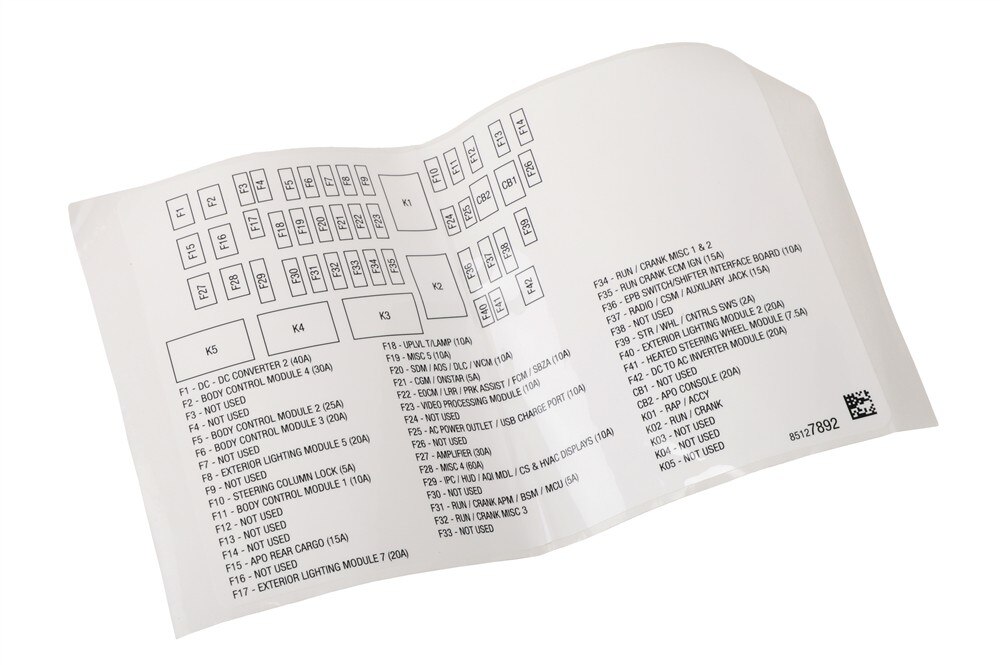 GM Genuine Parts Instrument Panel Wiring Harness Fuse Block Identification Label