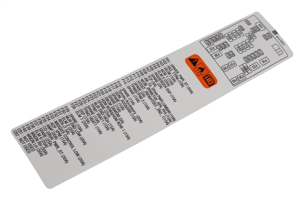 GM Genuine Parts Instrument Panel Wiring Harness Fuse Block Identification Label