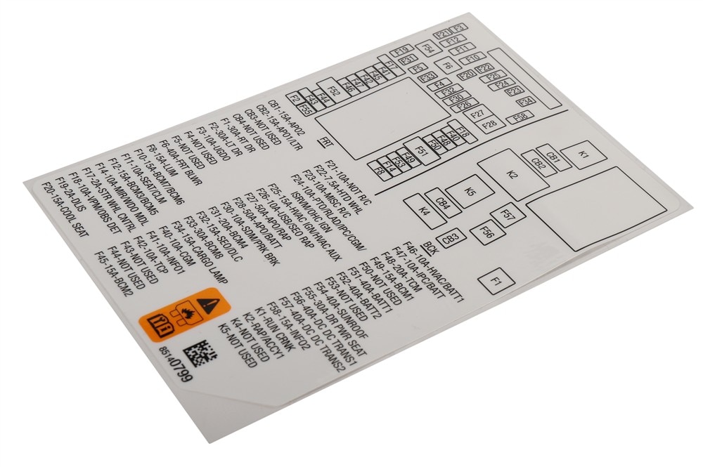 GM Genuine Parts Passenger Side Instrument Panel Wiring Harness Fuse Block Identification Label