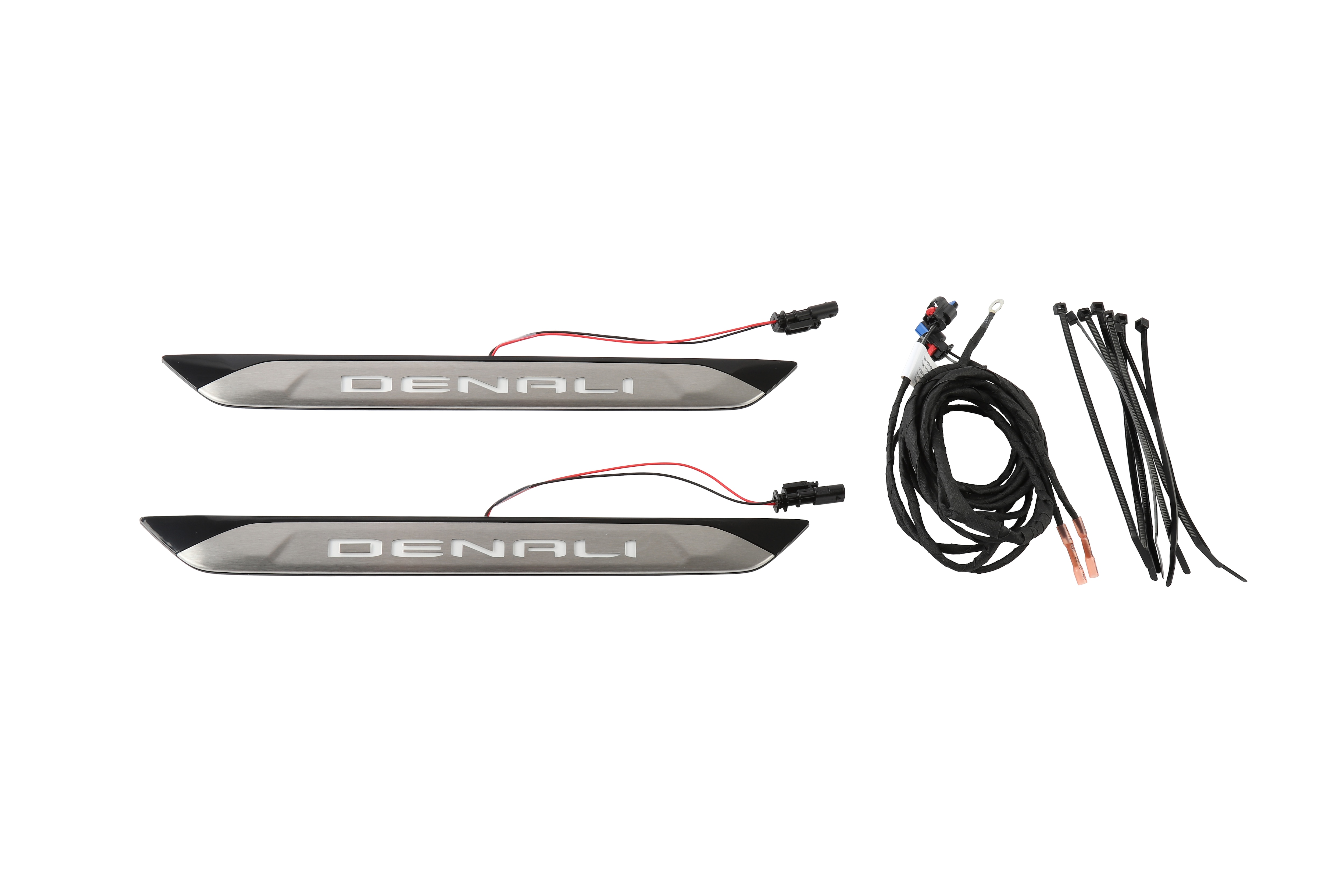 Illuminated Front Door Sill Plates in Stainless Steel with Denali Script