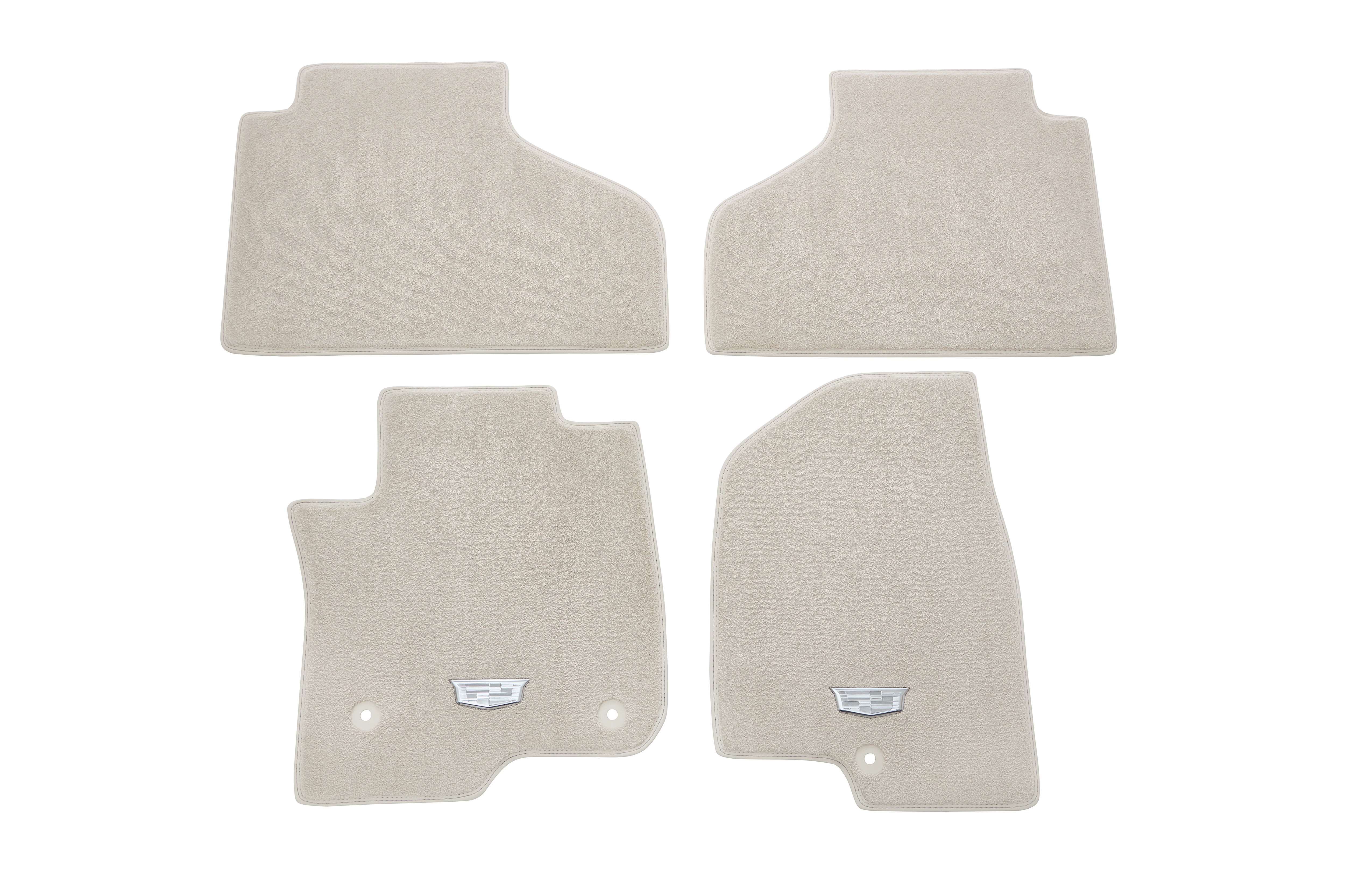 First- and Second-Row Premium Carpeted Floor Mats in Whisper Beige with Cadillac Logo
