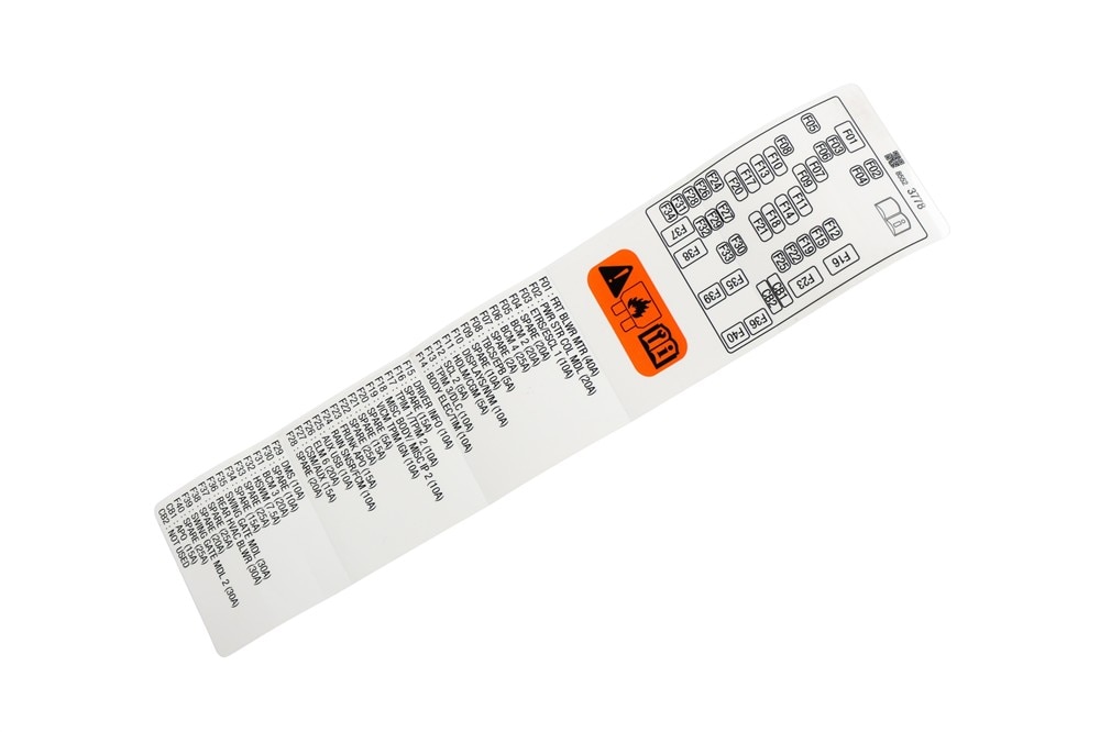 GM Genuine Parts Passenger Side Instrument Panel Wiring Harness Fuse Block Identification Label