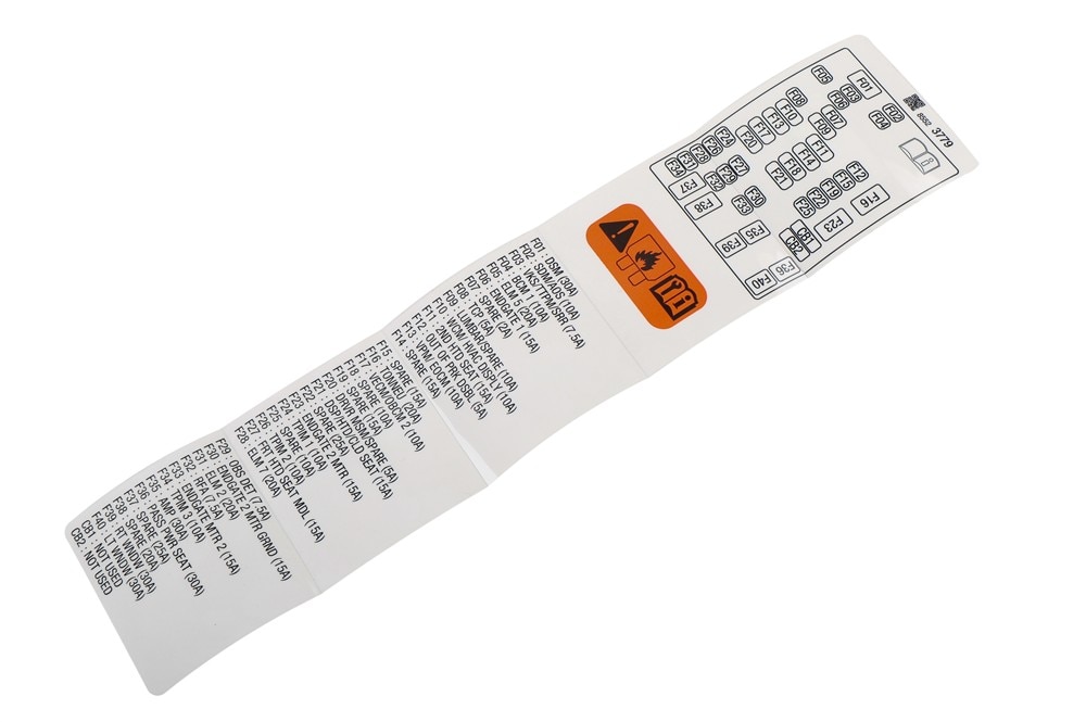 GM Genuine Parts Driver Side Instrument Panel Wiring Harness Fuse Block Identification Label