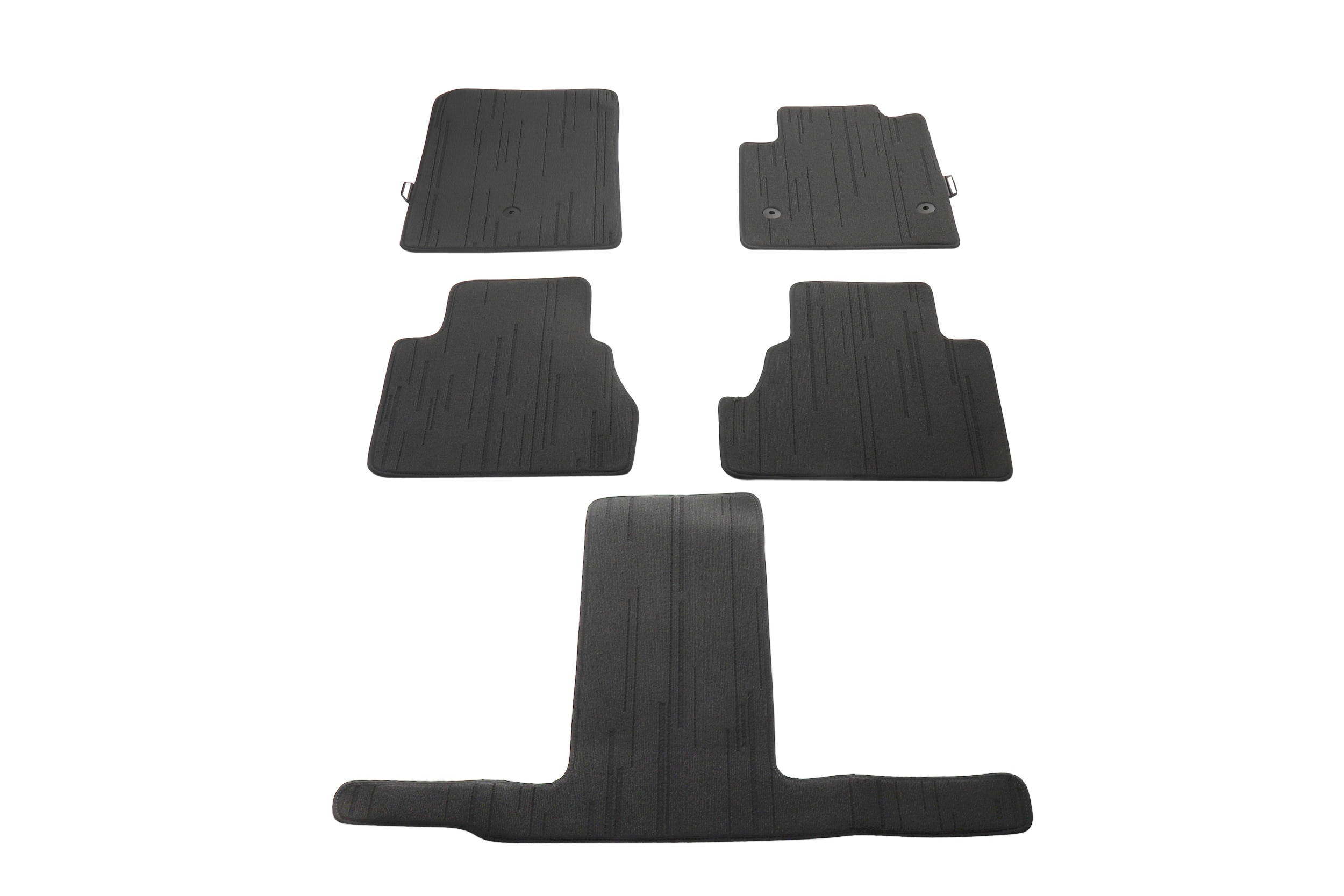 First-, Second- and Third-Row Premium Carpeted Floor Mat Inserts in Backen Black (for Models with Second-Row Captain's Chairs)
