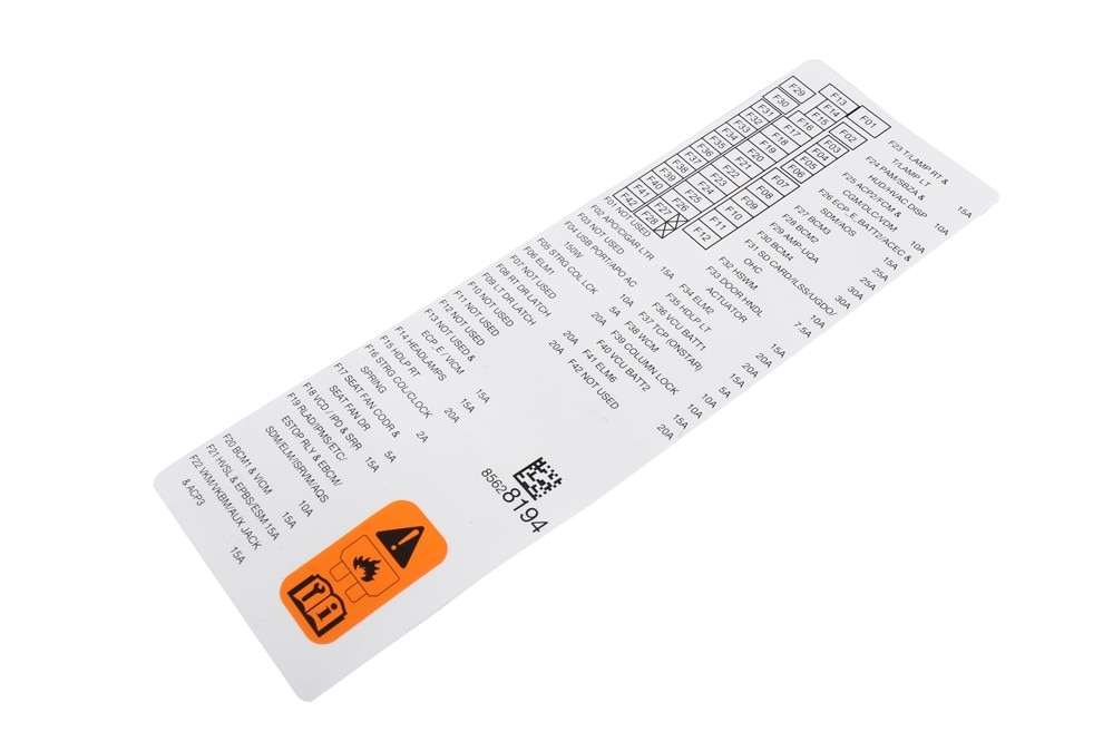GM Genuine Parts Instrument Panel Wiring Harness Fuse Block Identification Label