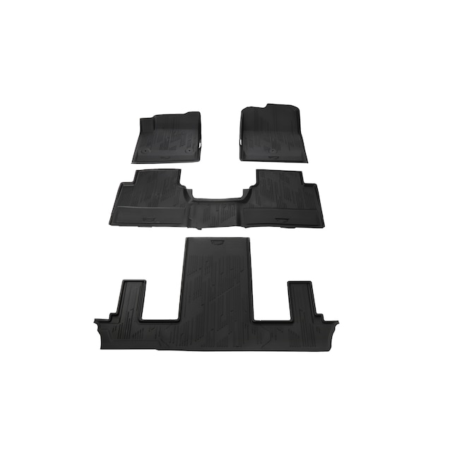 First-, Second- and Third-Row Premium All-Weather Floor Liners in Backen Black with Cadillac Logo (for Models with Second-Row Captain's Chairs)