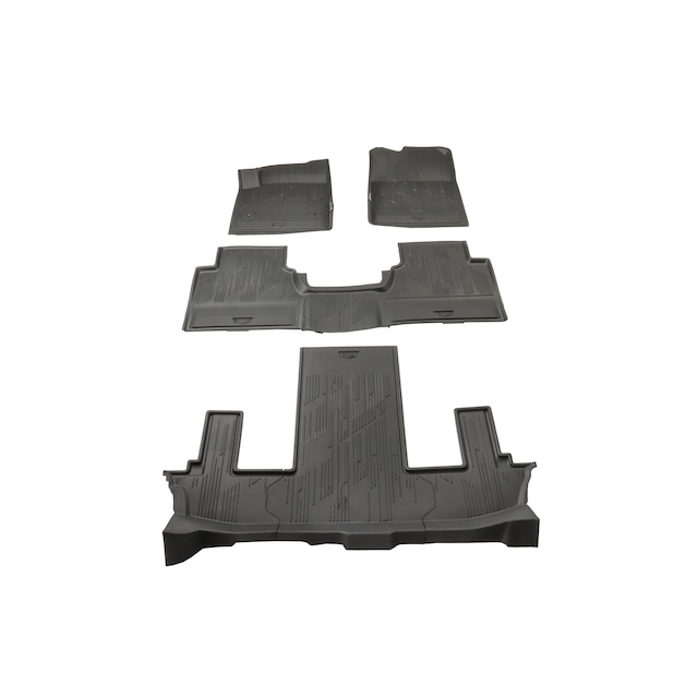 First-, Second- and Third-Row Premium All-Weather Floor Liners in Backen Black with Cadillac Logo (for Models with Second-Row Captain's Chairs)
