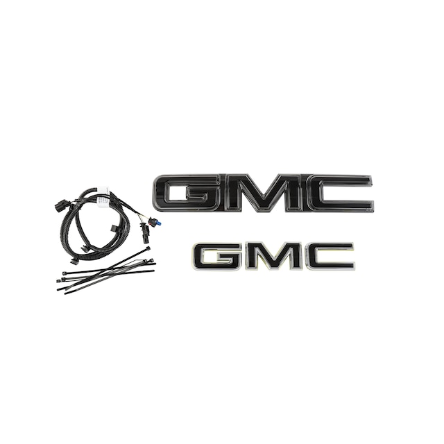 Front Illuminated and Rear Non-Illuminated GMC Emblems in Black