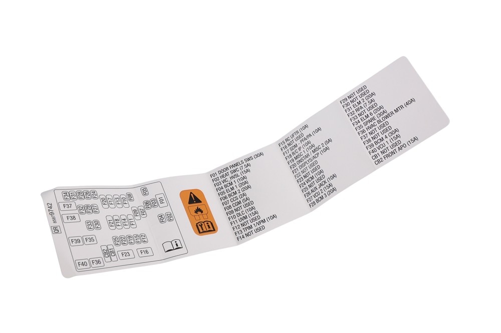 GM Genuine Parts Passenger Side Fuse Block Label
