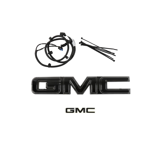 Front Illuminated and Rear Non-Illuminated GMC Emblems in Black
