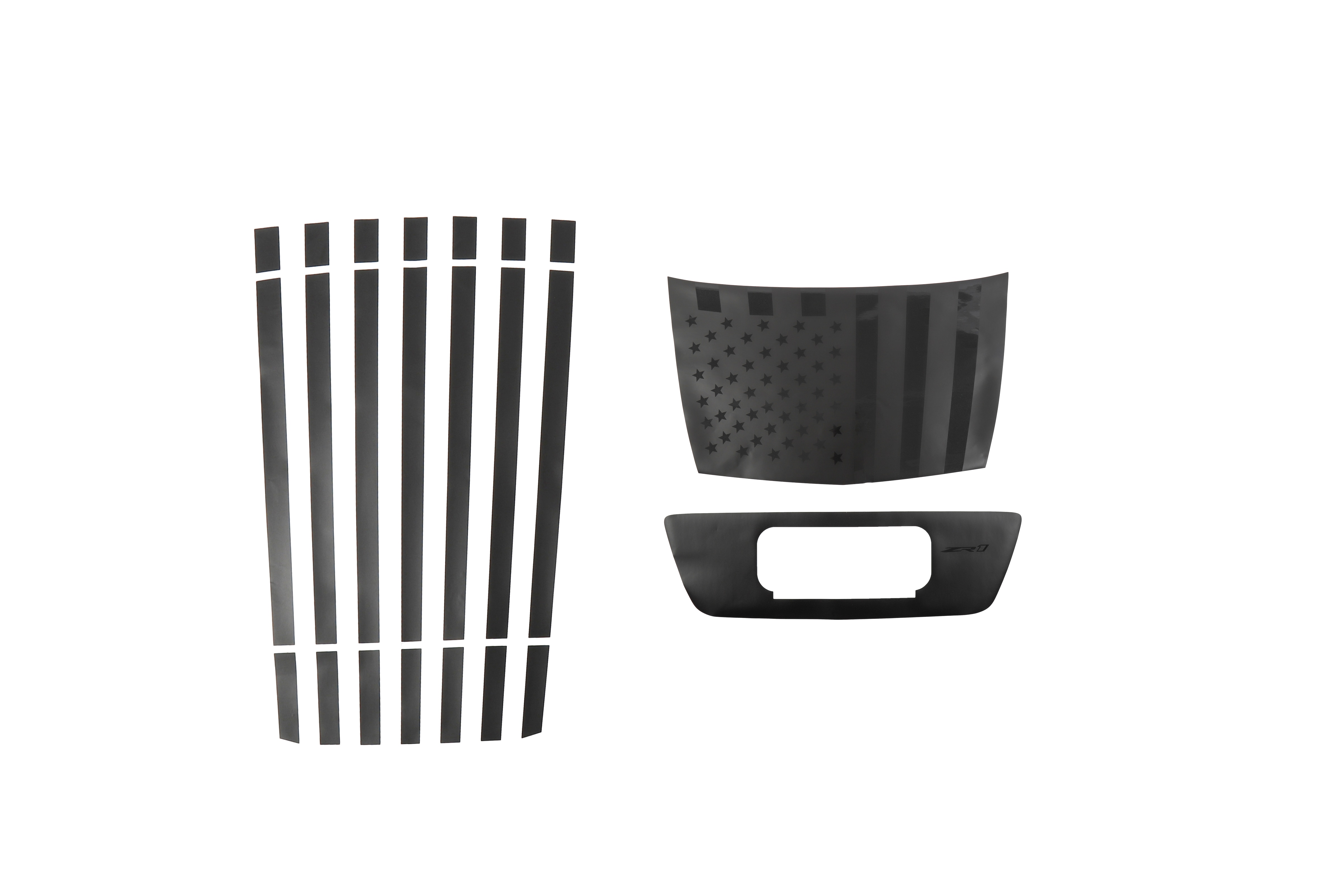 Hood and Roof American Flag Decal Package in Black with ZR1 Logo (for Corvette ZR1 Coupe)