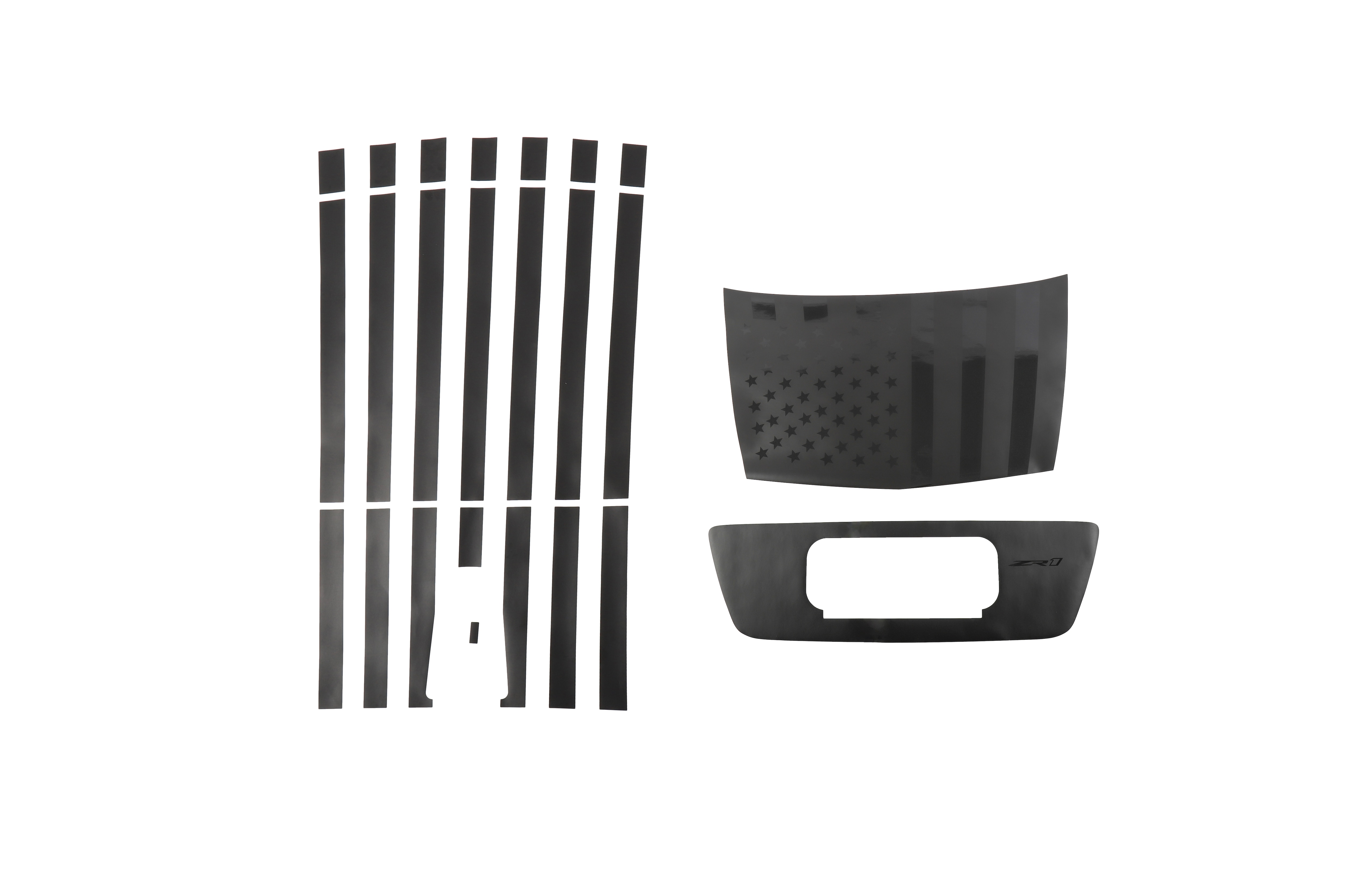 Hood and Roof American Flag Decal Package in Black with ZR1 Logo (for Corvette ZR1 Convertible)