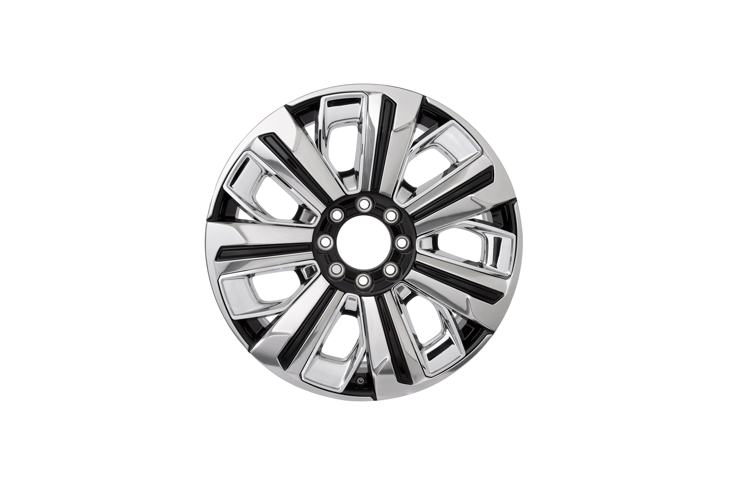 24x9-Inch Aluminum 6-Split-Spoke Wheel in Polished Finish with Chrome Inserts