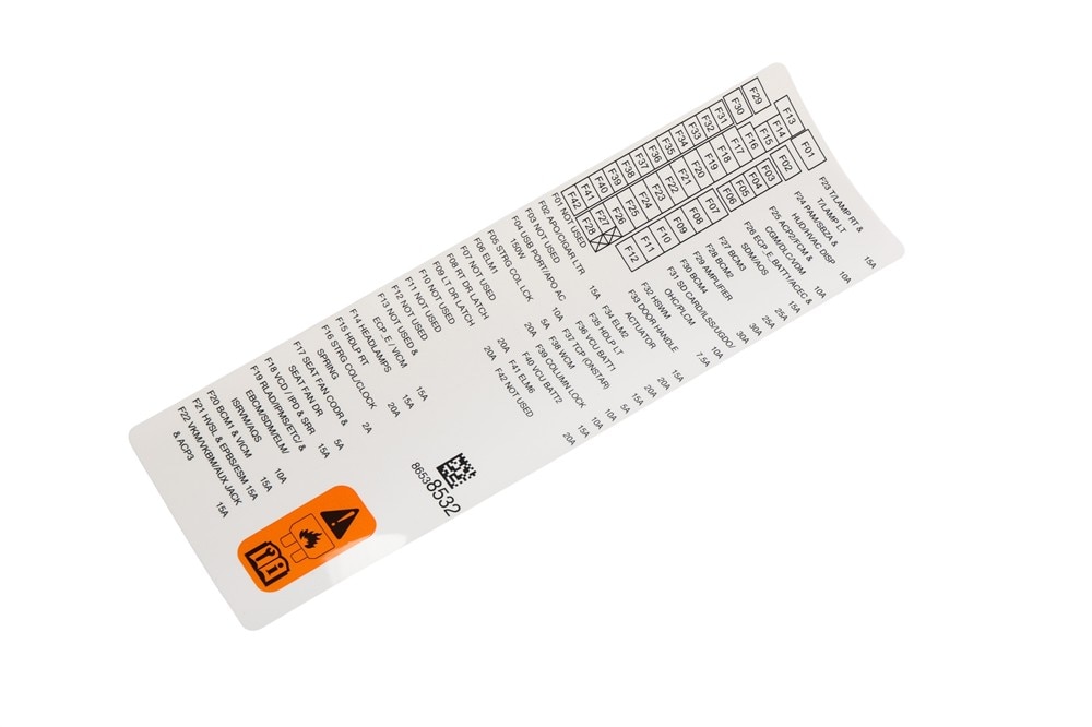 GM Genuine Parts Instrument Panel Wiring Harness Fuse Block Identification Label