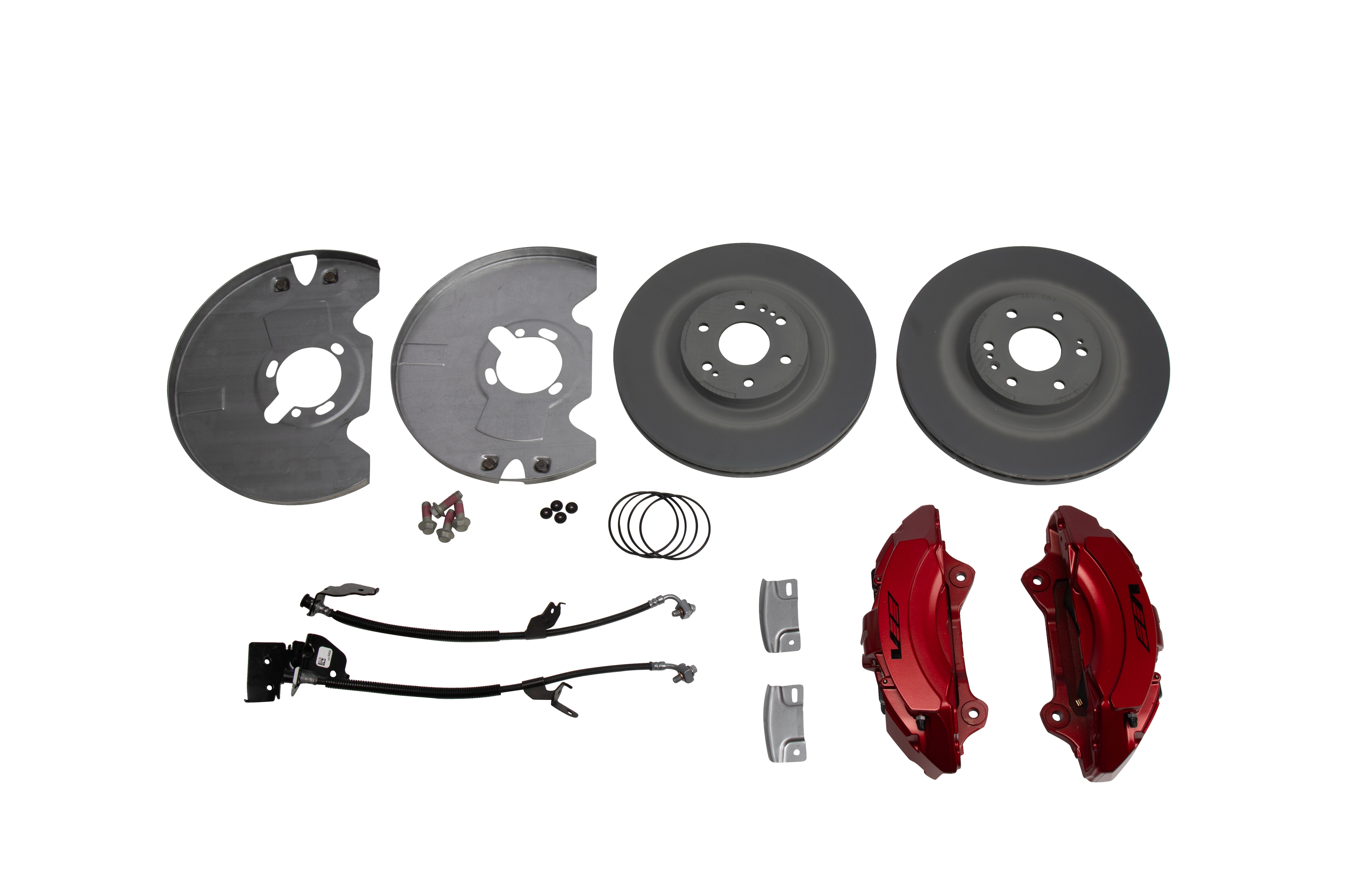 Front 6-Piston Brembo Brake Upgrade System in Edge Red with Cadillac Script