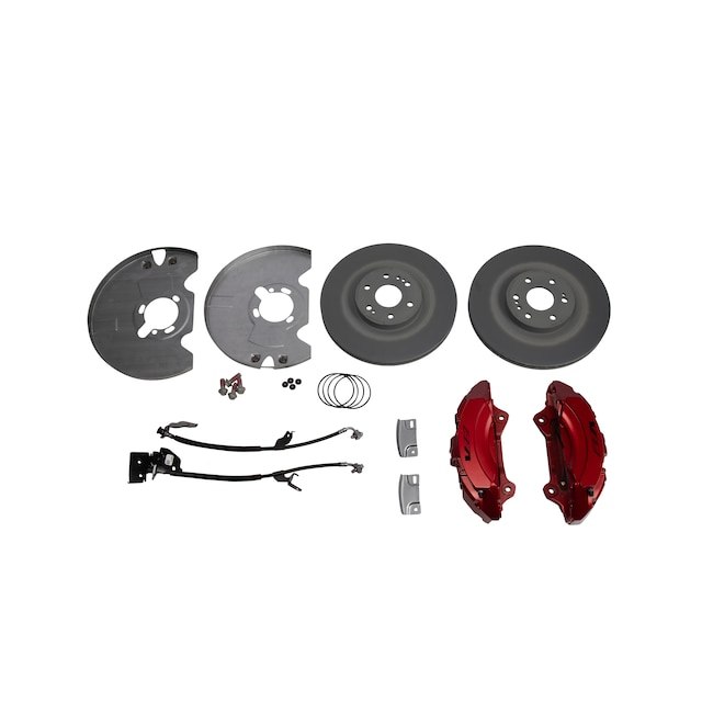 Front 6-Piston Brembo Brake Upgrade System in Edge Red with Cadillac Script