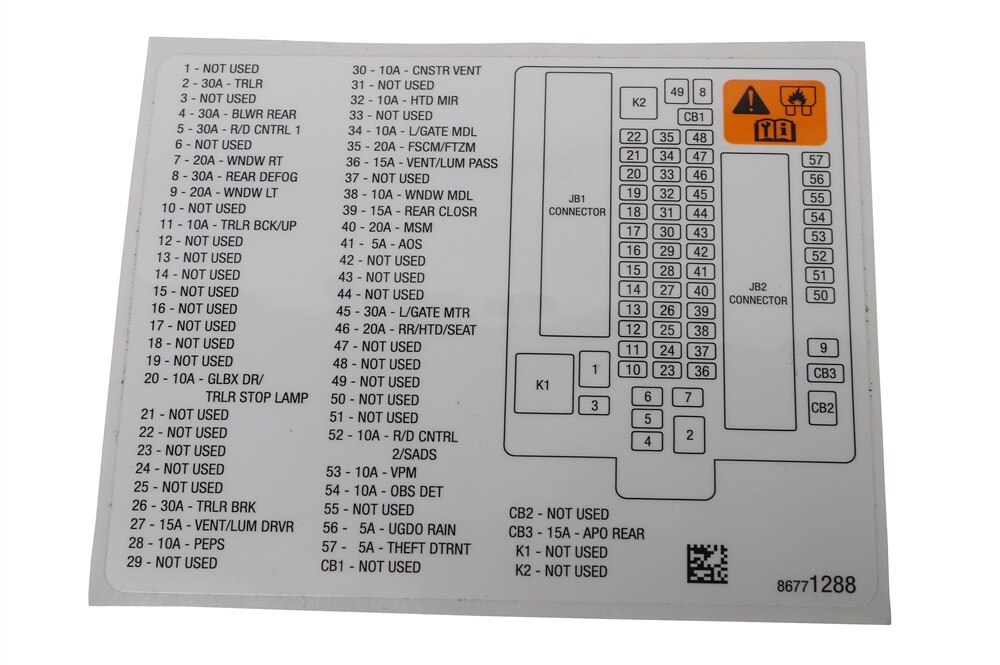 GM Genuine Parts Rear Body Fuse Block Label