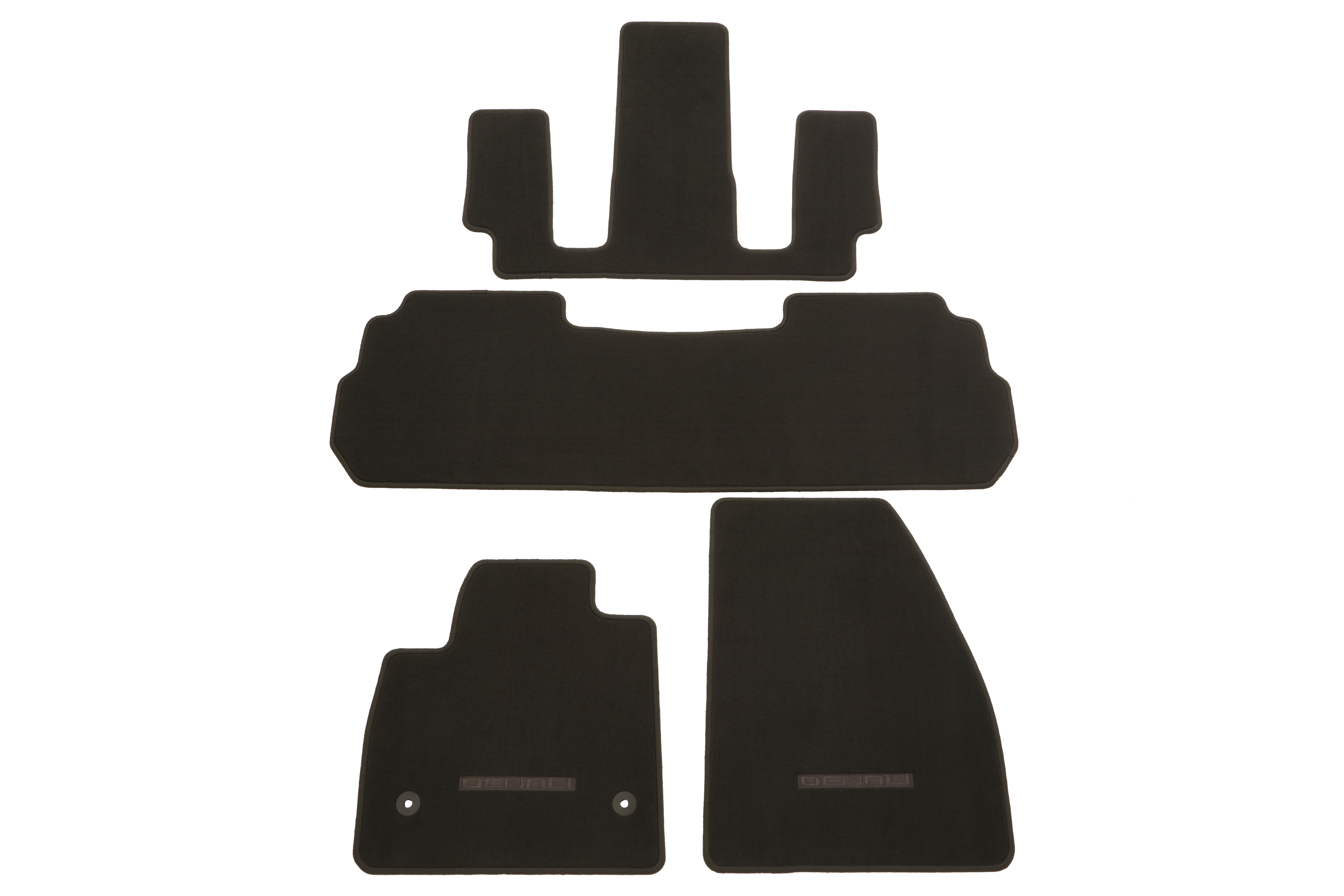 First-, Second- and Third-Row Premium Carpeted Floor Mats in Light Shale with Denali Script (for Models with Second-Row Captain's Chairs)