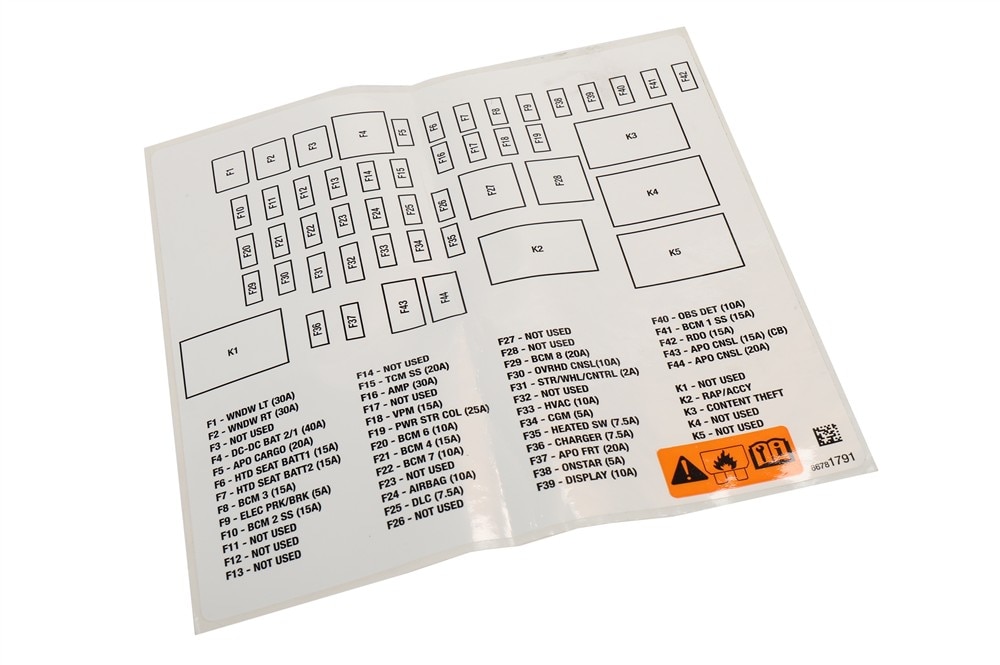 GM Genuine Parts Instrument Panel Wiring Harness Fuse Block Identification Label