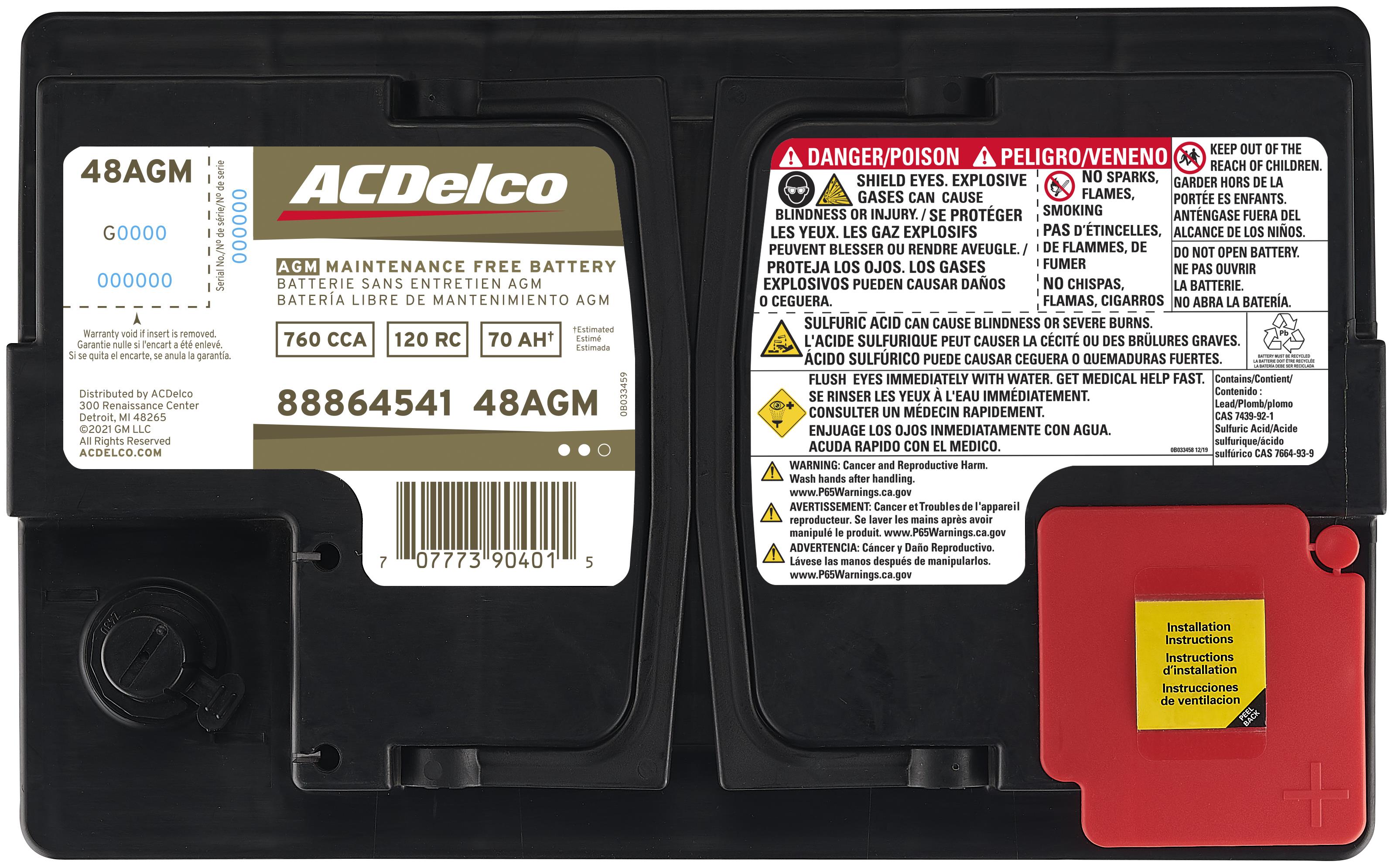 Buick ACDelco Gold 36 Month Warranty AGM BCI Group 48 Battery