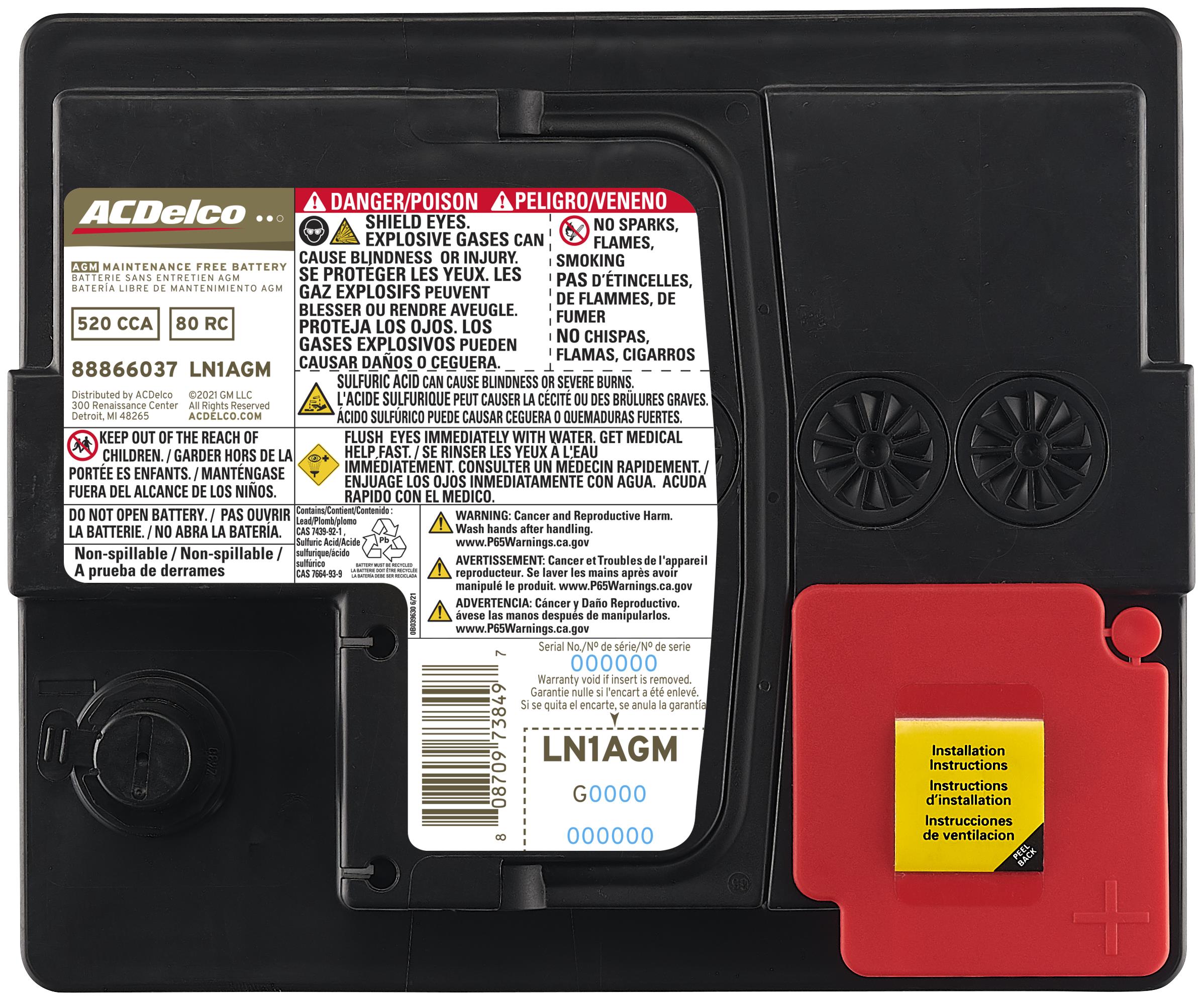 Chevrolet ACDelco Gold 36 Month Warranty AGM BCI Group LN1 Battery