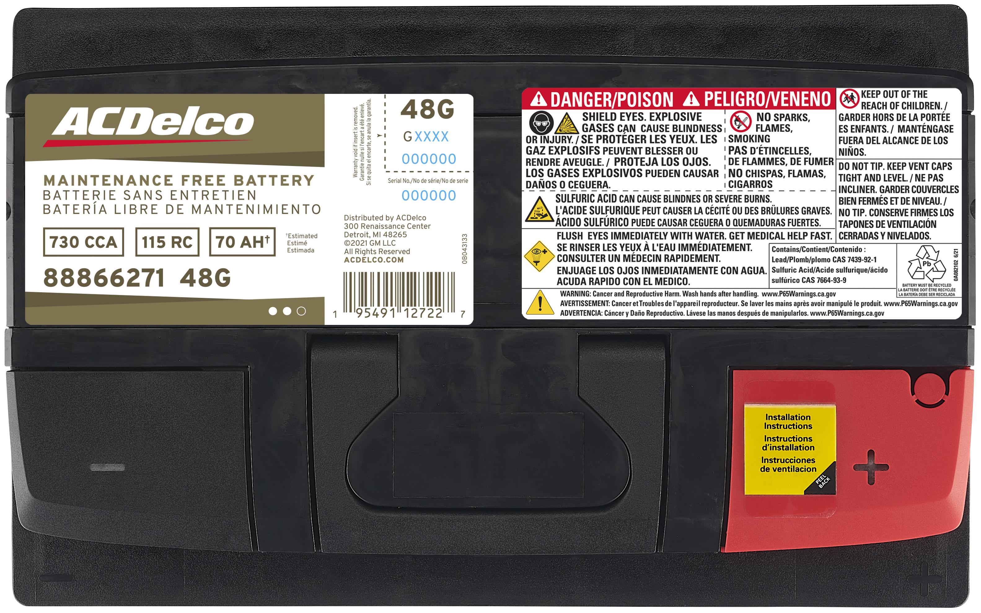 Chevrolet ACDelco Gold 30 Month Warranty BCI Group 48 Battery