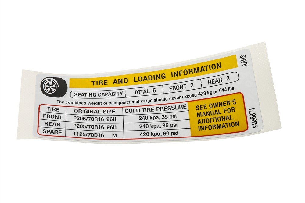 GM Genuine Parts Tire Pressure Label