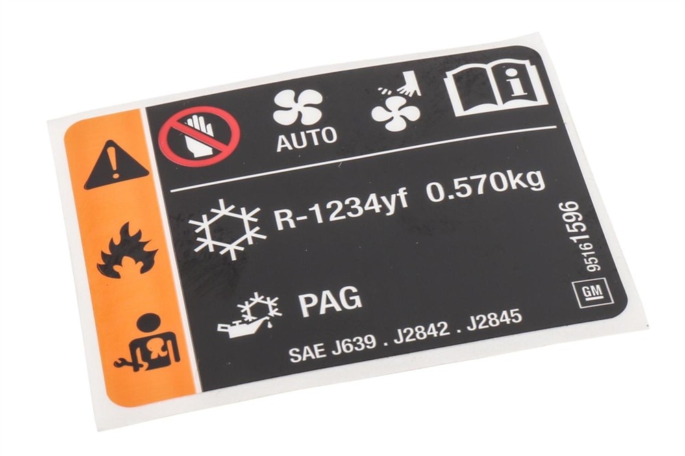 GM Genuine Parts Air Conditioning Refrigerant and Fan Blade Warning Label