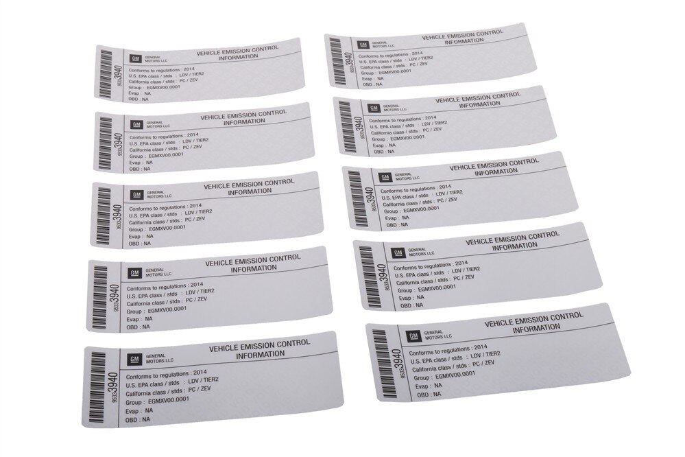 GM Genuine Parts Vehicle Emission Control Information Label