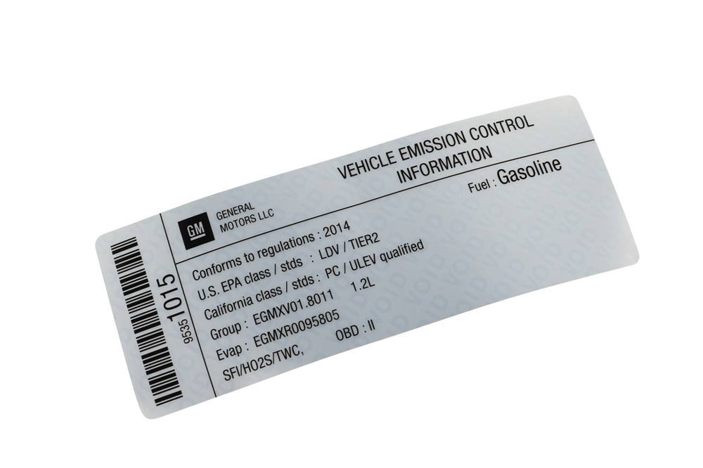 GM Genuine Parts Vehicle Emission Control Information Label