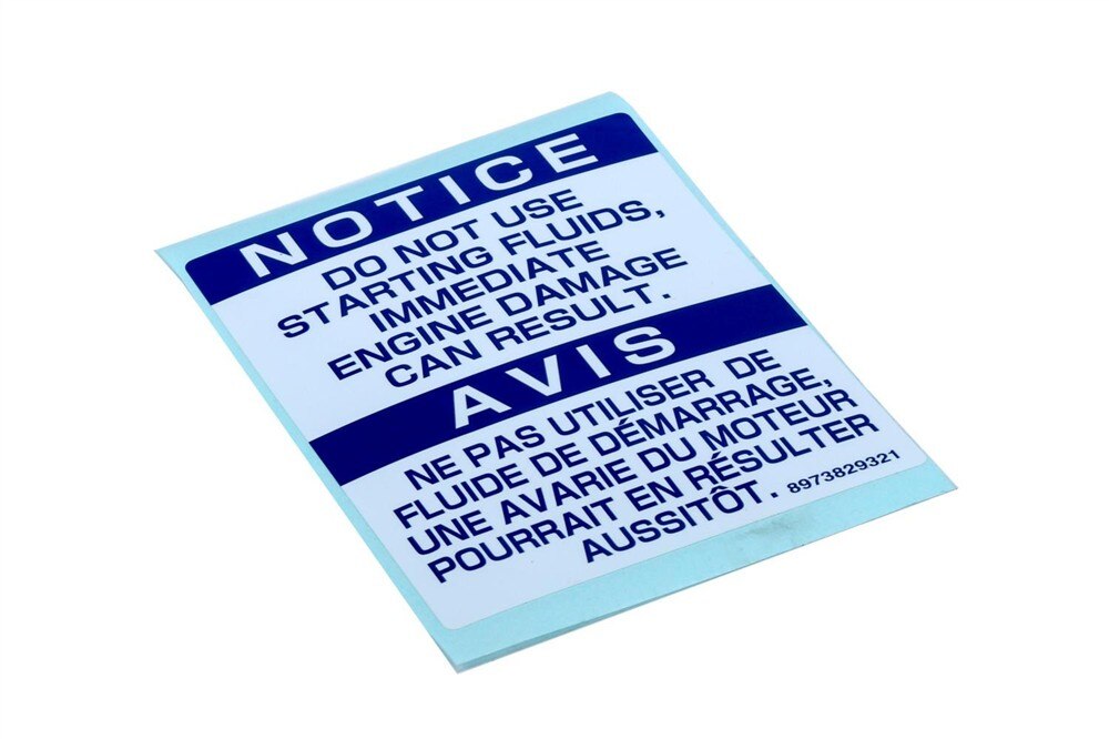 GM Genuine Parts Engine Start Fluid Notice Label