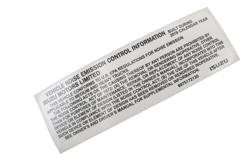 GM Genuine Parts Vehicle Noise Control Information Label