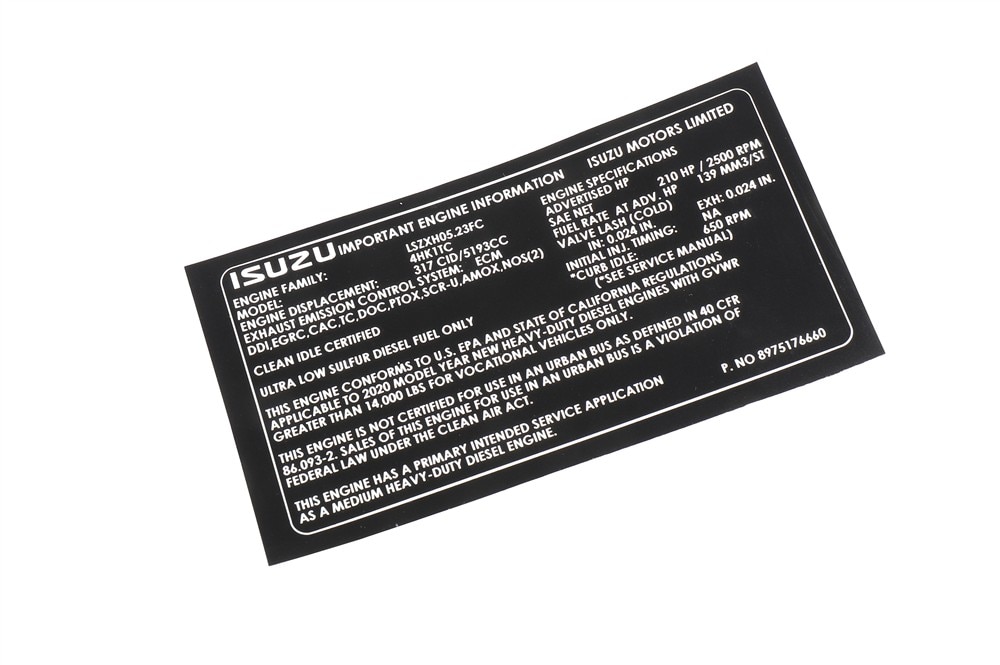 GM Genuine Parts Vehicle Emission Information Label