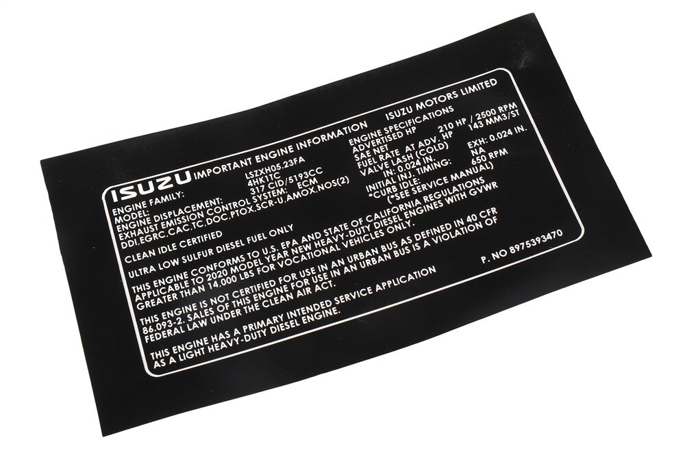 GM Genuine Parts Vehicle Emission Control Information Label