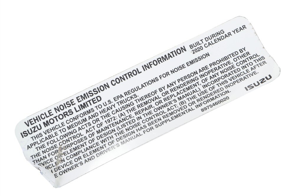 GM Genuine Parts Vehicle Noise Control Information Label