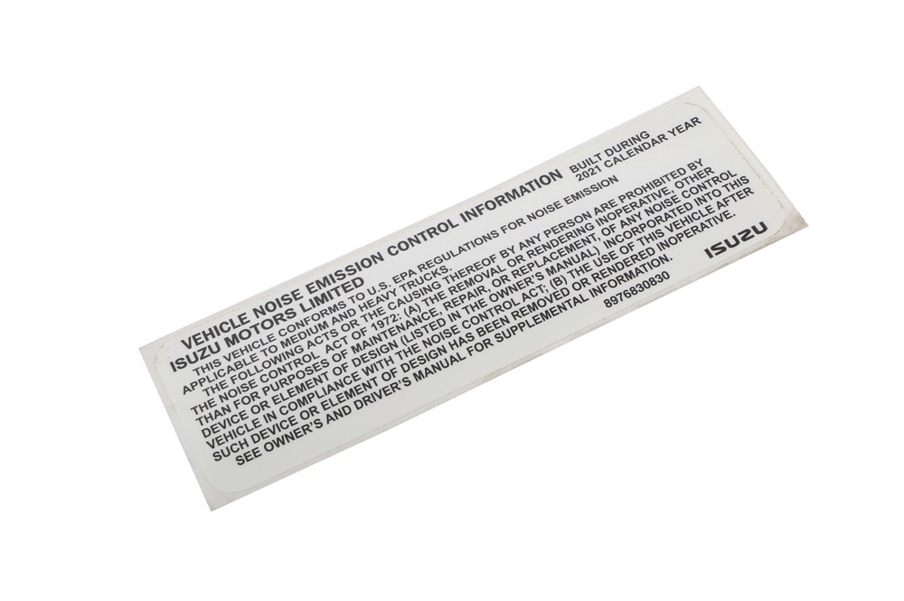GM Genuine Parts Vehicle Noise Control Information Label