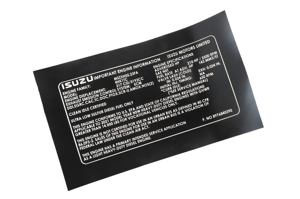 GM Genuine Parts Vehicle Emission Control Information Label