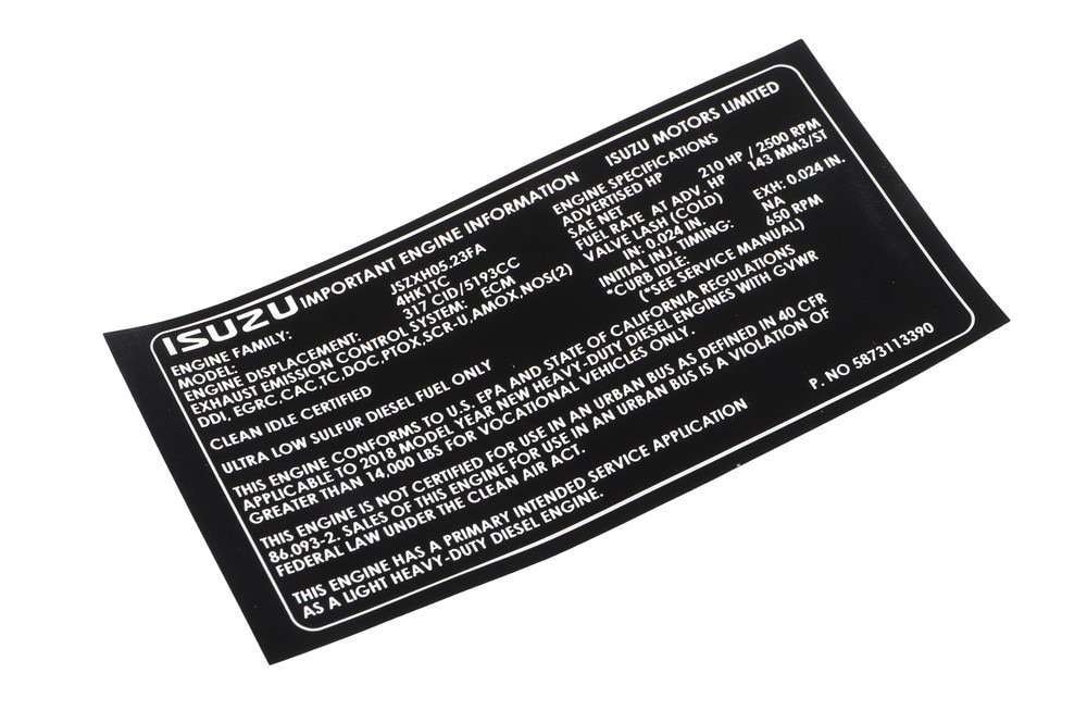 GM Genuine Parts Vehicle Emission Control Information Label