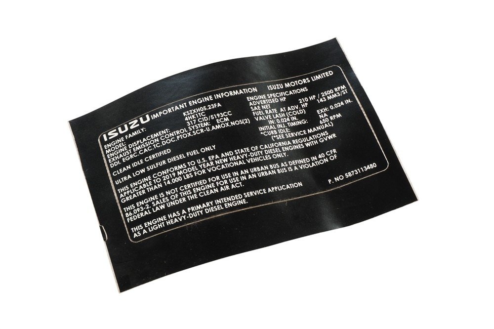 GM Genuine Parts Vehicle Emission Control Information Label