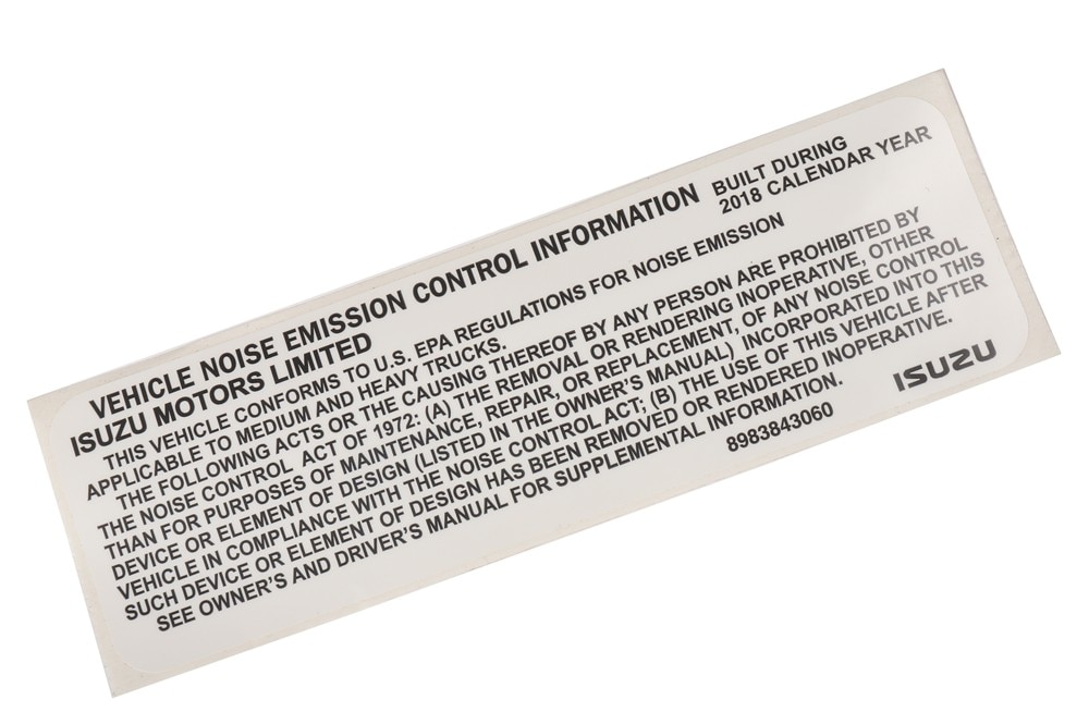GM Genuine Parts Vehicle Noise Control Information Label
