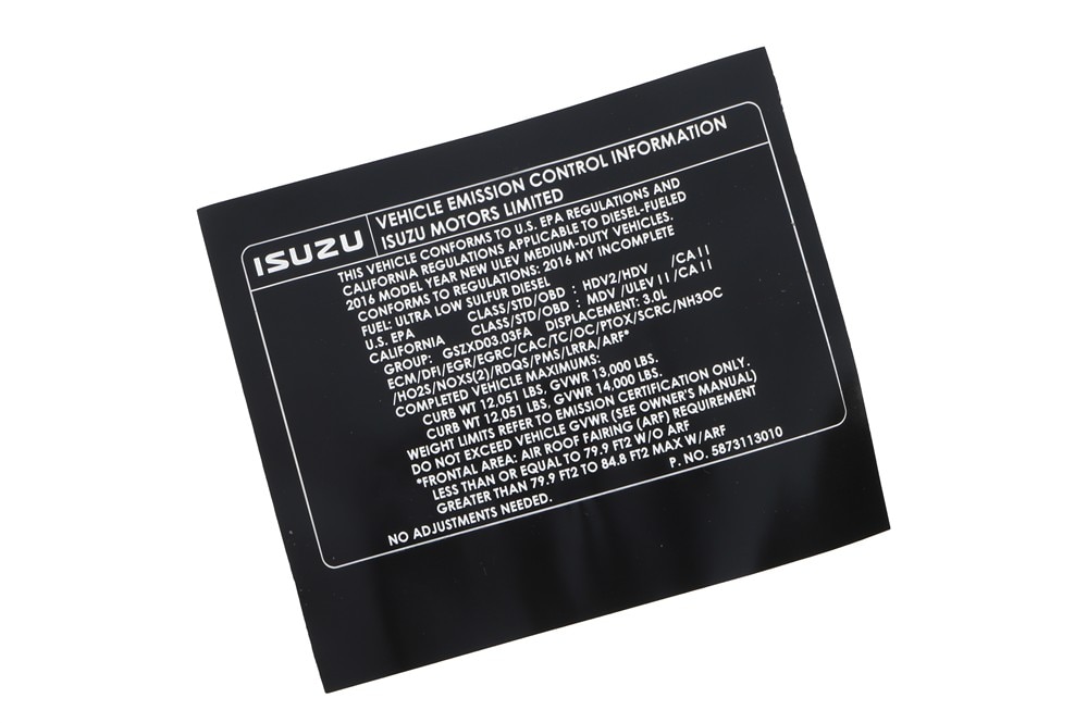 GM Genuine Parts Vehicle Emission Information Label