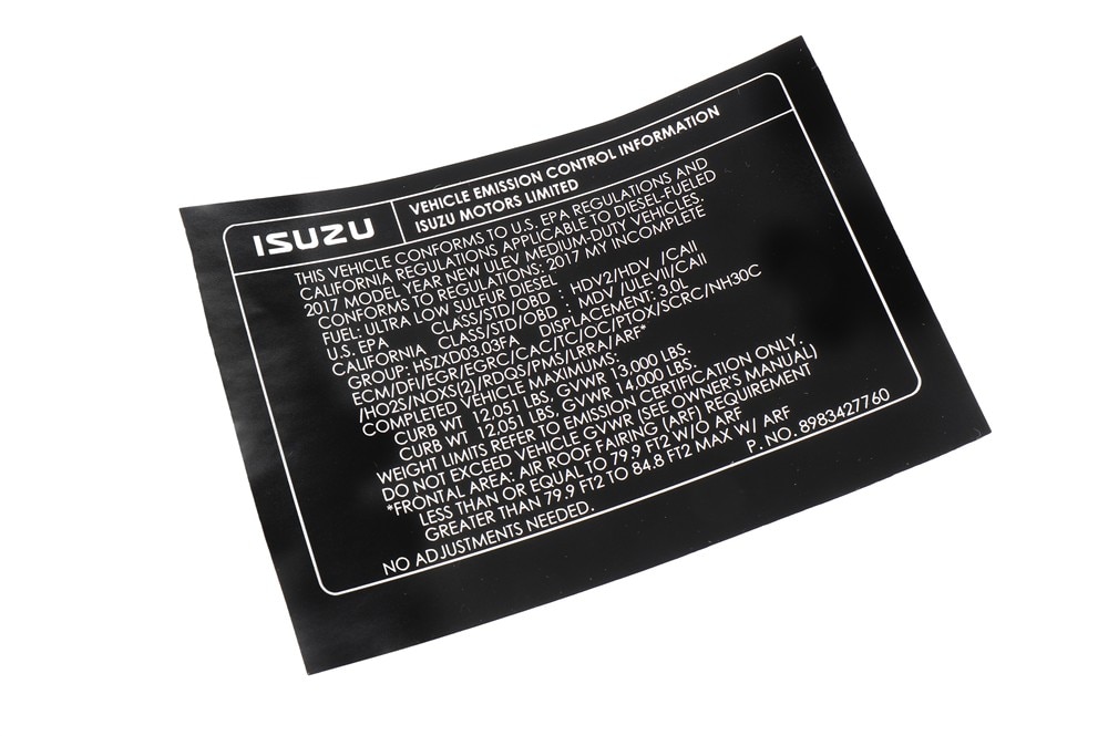GM Genuine Parts Vehicle Emission Information Label