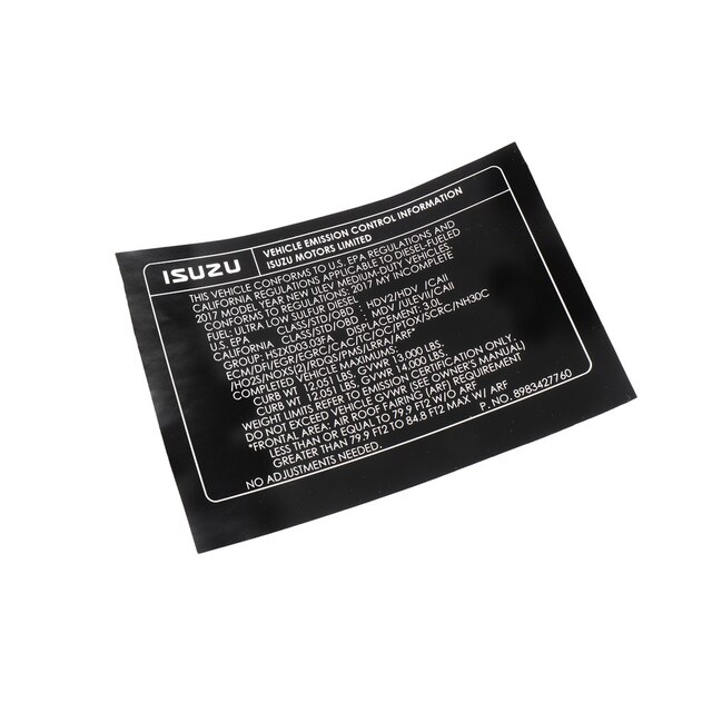 GM Genuine Parts Vehicle Emission Information Label