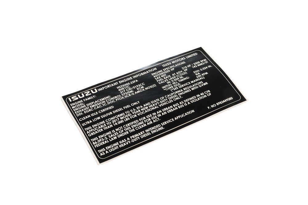 GM Genuine Parts Vehicle Emission Control Information Label